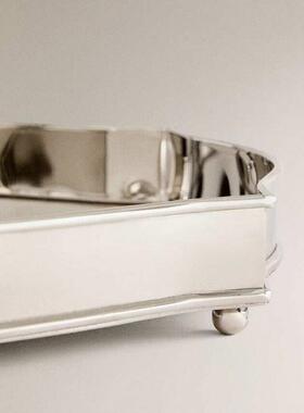 现代简约银色钢制托盘样板间民宿客家用关面装饰摆件厅桌DDK玄置