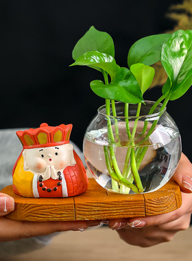 创意水培植物黄金葛水培花器花瓶客厅插花小摆件装饰品透明玻璃器