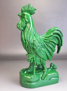 实木绿色鸡摆件木质生肖鸡大号木头雕刻公鸡木制装饰工艺品