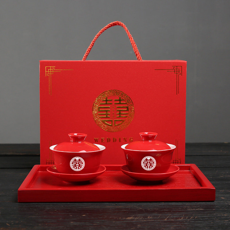 亮红结婚敬茶杯喜碗筷勺套装新人改口茶杯红对碗新婚茶具用品大全,淘宝优惠券,粉丝福利购,淘宝优惠卷