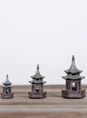 六角亭凉亭微景观小塔摆件造景园艺花盆水族箱鱼缸茶宠假山配件