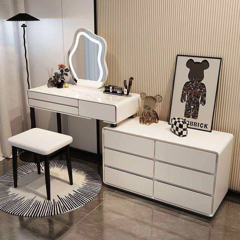 2025奶油风岩板实木梳妆台床头柜一体网红伸缩化妆台卧室现代简约,淘宝优惠券,粉丝福利购,淘宝优惠卷