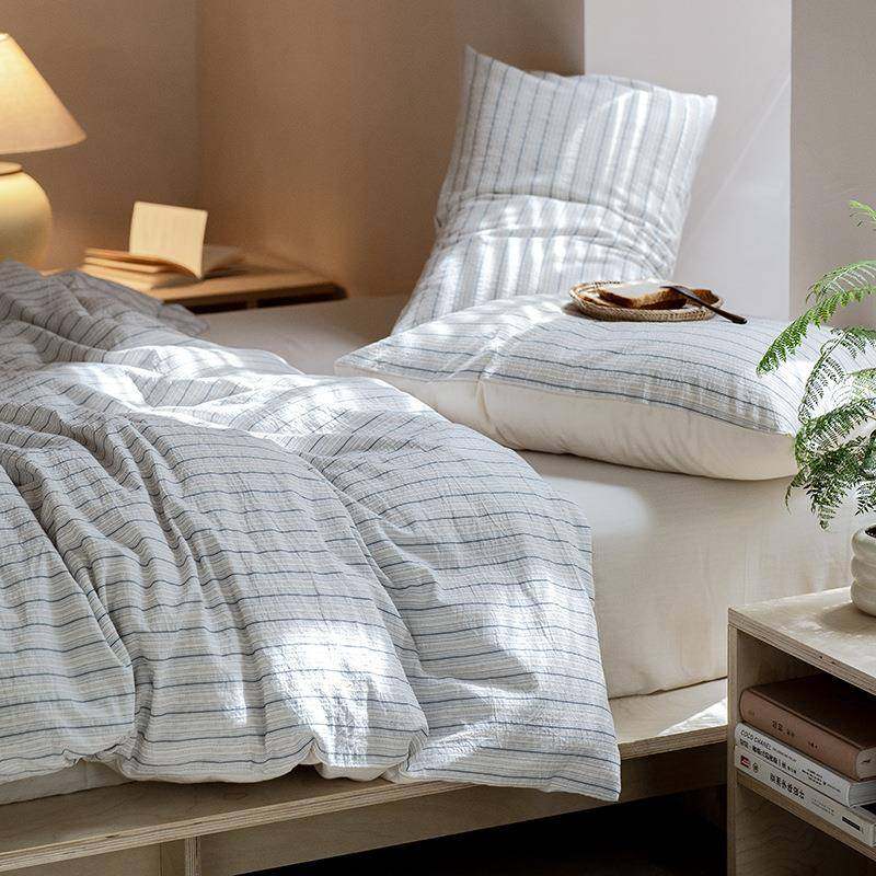 A类简约条纹现代全棉色织提花四件套床上用品纯棉床单被套床笠1.8,淘宝优惠券,粉丝福利购,淘宝优惠卷
