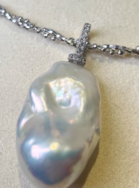 也也珍珠项链巴洛克海水珍珠吊坠简约碎银麻花项圈时尚百搭S925银