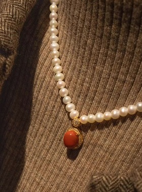 也也南红玛瑙珍珠锁骨链女款