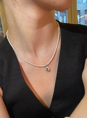 也也坦桑石吊坠珍珠项链女款