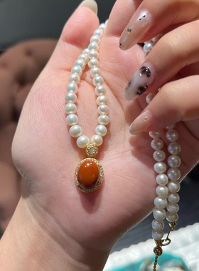 也也南红玛瑙珍珠锁骨链女款