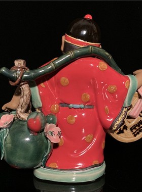 石湾公仔中式家居装饰品客厅书房摆件陶瓷人物送礼小财神招财童子