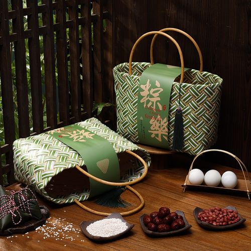 端午节粽子礼盒包装创意竹编手提篮子咸鸭蛋礼盒空盒公司定制送礼 - 图1