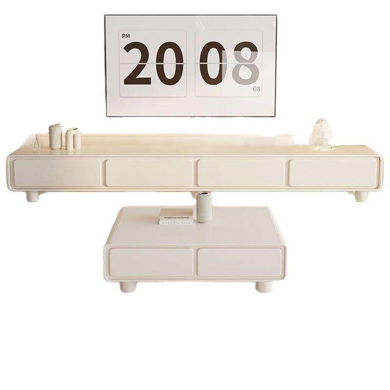 全实木奶油风白电视柜简约现代极简风茶几组合客厅家用小户型落地,淘宝优惠券,粉丝福利购,淘宝优惠卷