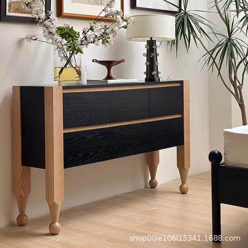 美法式实木复古黑色拼色斗柜餐客厅玄关储物柜装饰柜餐边柜抽屉柜,淘宝优惠券,粉丝福利购,淘宝优惠卷