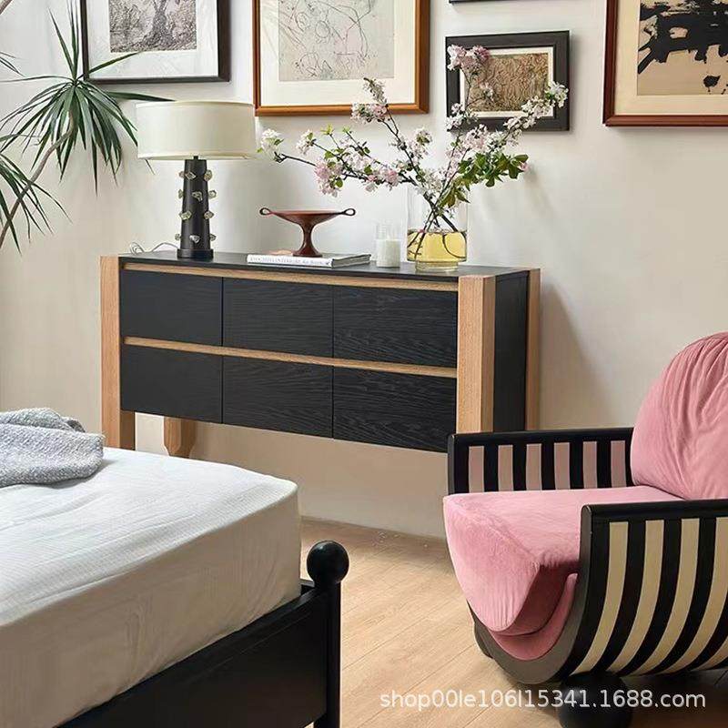 美法式实木复古黑色拼色斗柜餐客厅玄关储物柜装饰柜餐边柜抽屉柜,淘宝优惠券,粉丝福利购,淘宝优惠卷