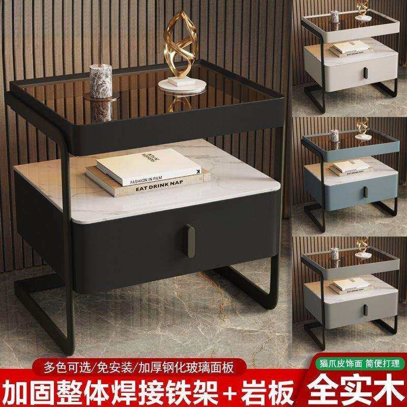 意式极简玻璃铁艺床头柜家用卧室2024新款轻奢感主卧简约现代,淘宝优惠券,粉丝福利购,淘宝优惠卷