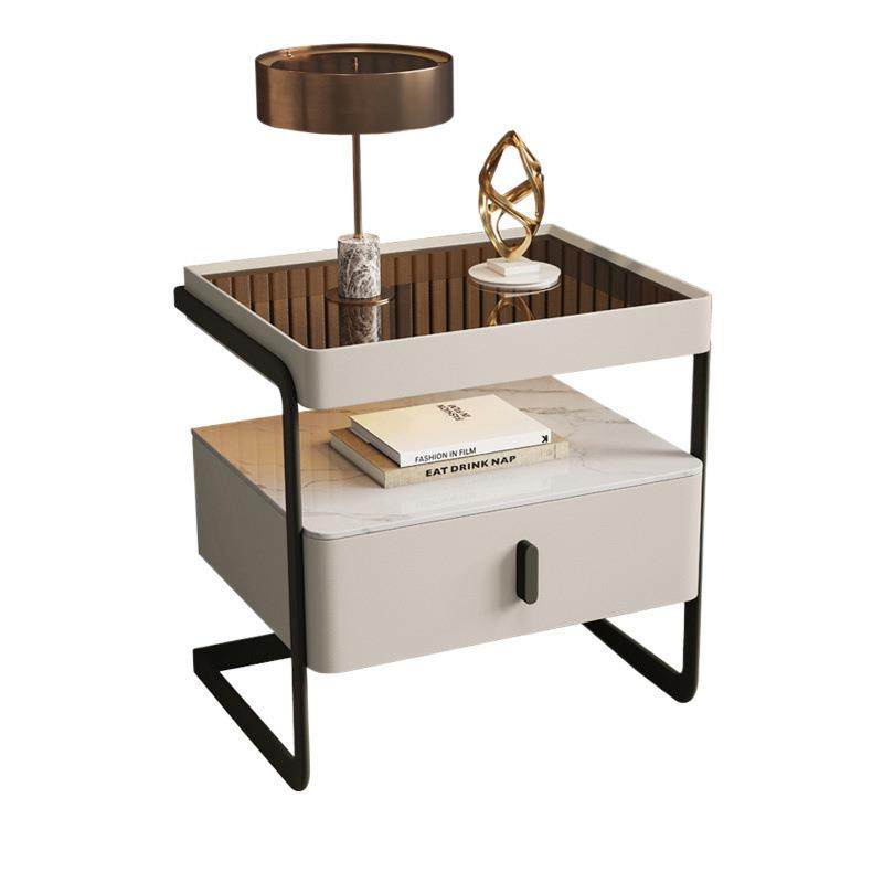 意式极简玻璃铁艺床头柜家用卧室2024新款轻奢感主卧简约现代,淘宝优惠券,粉丝福利购,淘宝优惠卷