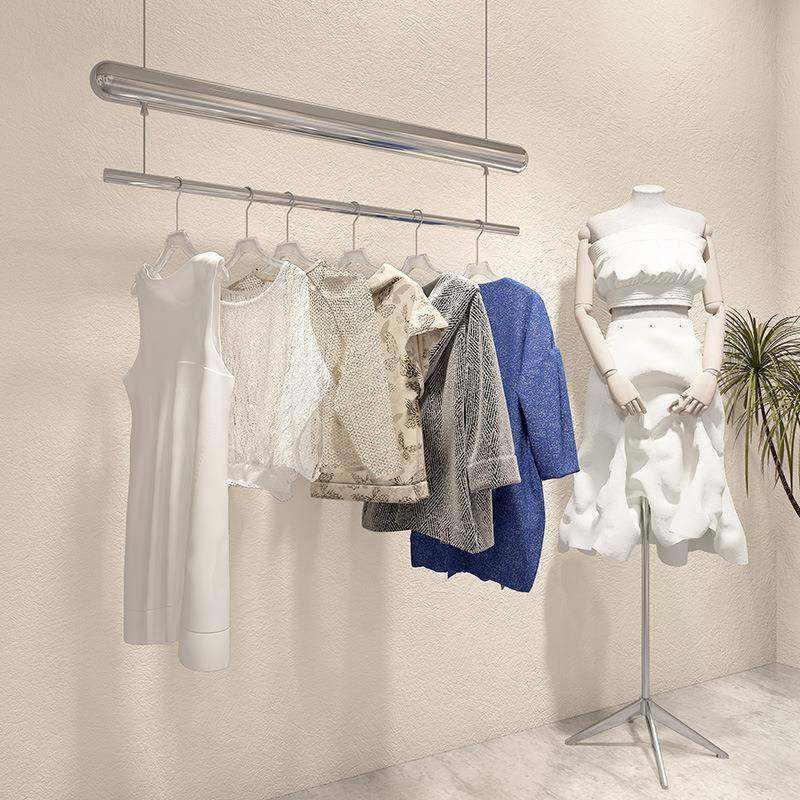 服装店展示架落地式童装店不锈钢银色上墙挂衣杆女装店货架陈列架,淘宝优惠券,粉丝福利购,淘宝优惠卷