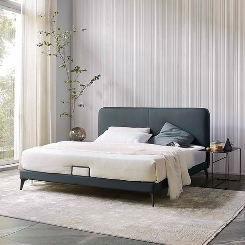 明文造木小户型皮艺软床真皮软包床主卧现代简约双人床婚床1.8米 - 图0