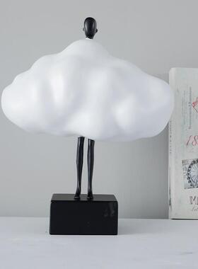 现代简约白色云朵人物摆件居GD-A531属底金座售楼处前台板样房家