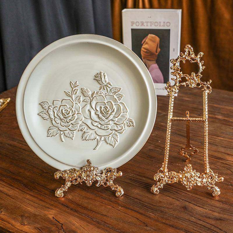 古典做旧盘架盘子支架展示架复古浮雕装饰轻奢摆件相框支架画托架,淘宝优惠券,粉丝福利购,淘宝优惠卷