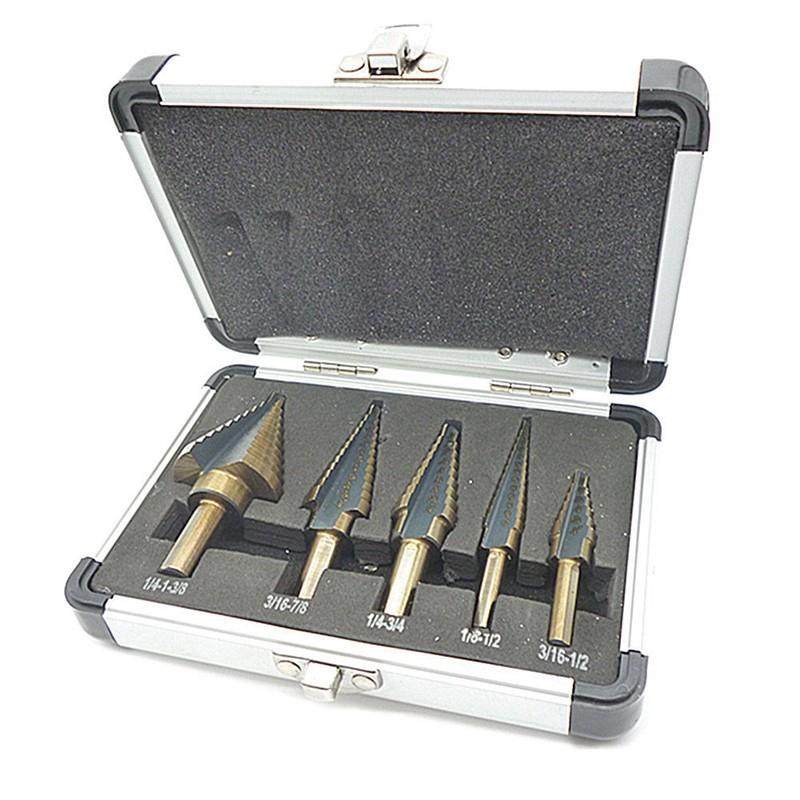 五件套铝盒钢板打孔器英制5pc烤黄三角孔扩孔宝塔钻头台阶梯钻,淘宝优惠券,粉丝福利购,淘宝优惠卷