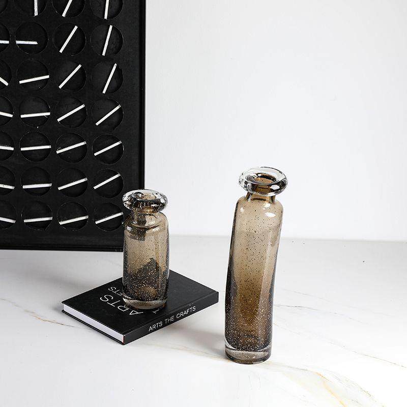 现代轻奢渐变咖色金箔玻璃花瓶样板房别墅客厅餐桌高级感装饰摆件,淘宝优惠券,粉丝福利购,淘宝优惠卷