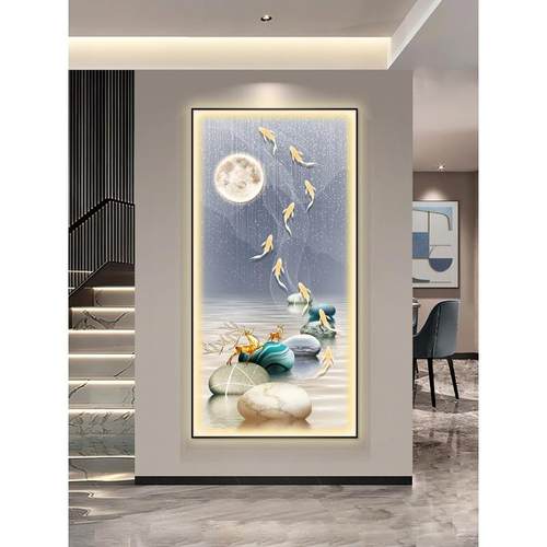 入户挂画玄关装饰画现代轻奢石来运转led灯画寓意好走廊过道壁画 - 图3