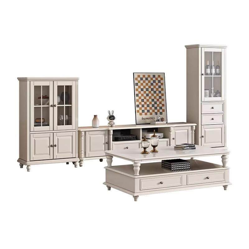 美式奶油风白色全实木电视柜茶几组合客厅家具套装原木地柜简约风,淘宝优惠券,粉丝福利购,淘宝优惠卷