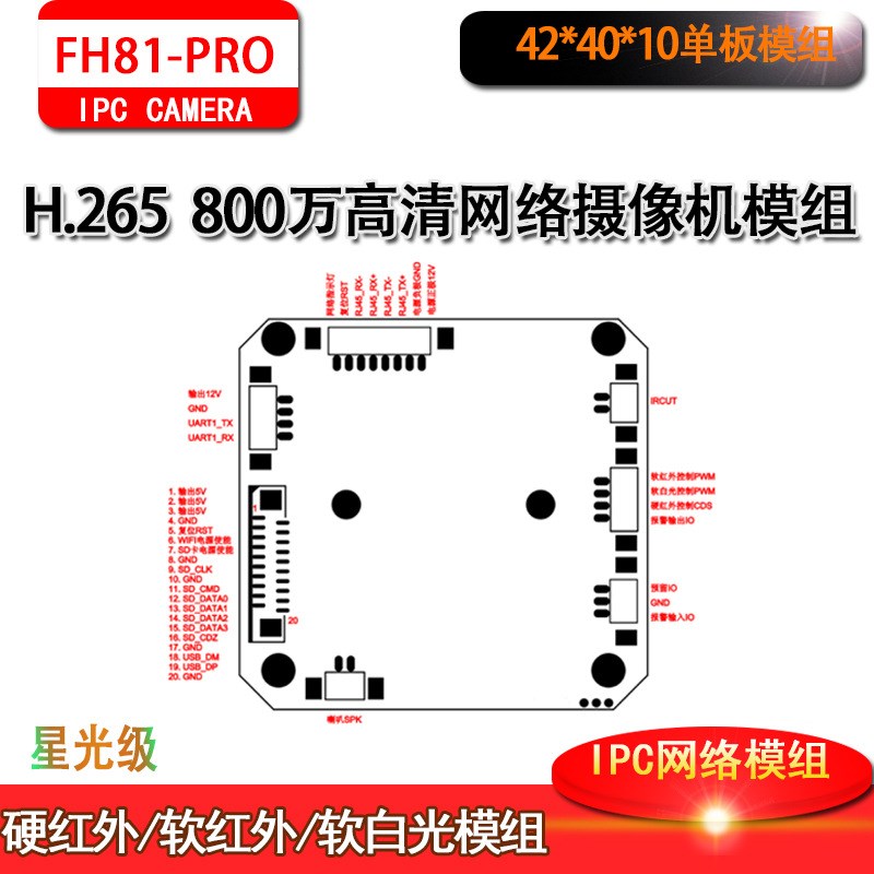 8MP监控H.265网络高清双光富瀚模组星光级芯片GC8613+SSC378Mstar - 图2
