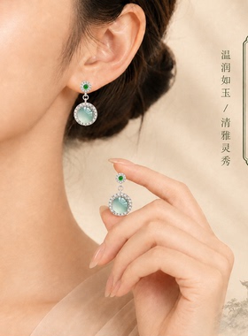 普陀山冰种翡翠耳钉S925银针