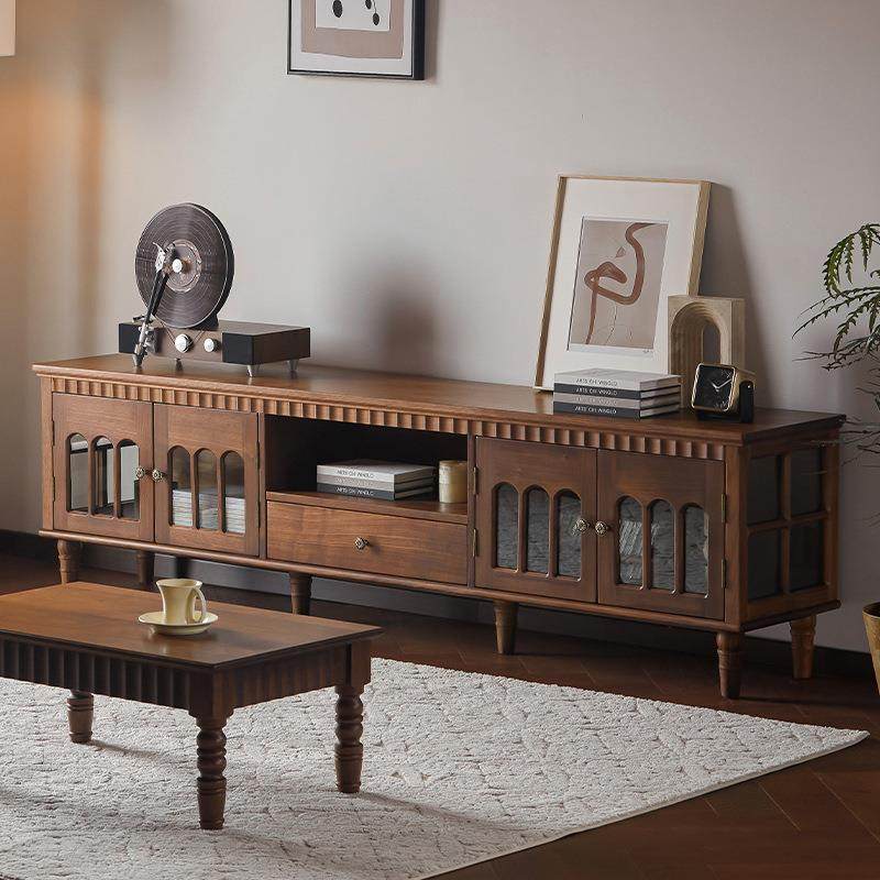 北美黑胡桃木全实木美式电视柜樱桃木原木复古客厅玻璃储物电视柜,淘宝优惠券,粉丝福利购,淘宝优惠卷