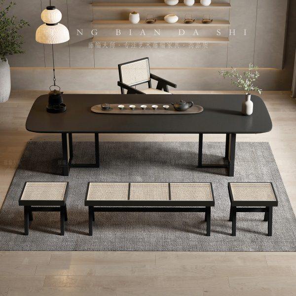 侘寂风藤编实木泡茶桌简约功夫茶大板茶台办公室新中式茶桌椅组合,淘宝优惠券,粉丝福利购,淘宝优惠卷