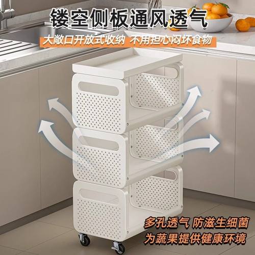 厨房菜篮子置物架落地多层放菜架子碳钢塑料侧边收纳架移动小推车 - 图1