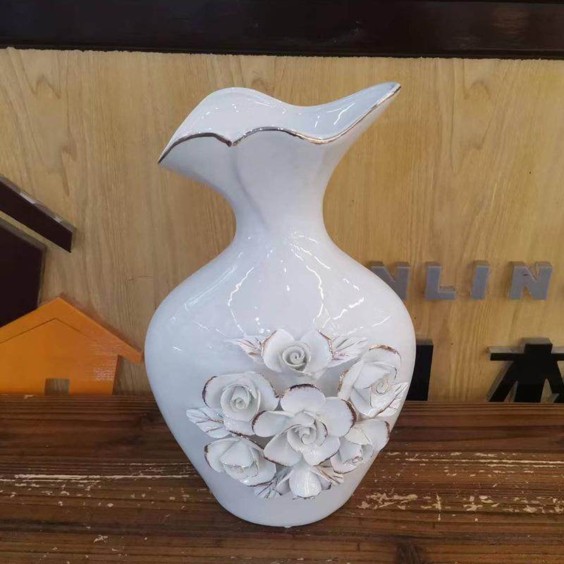 白色陶瓷花瓶手工捏花描金工艺客厅摆件家居装饰品,淘宝优惠券,粉丝福利购,淘宝优惠卷