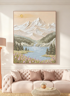 轻奢现代纯手绘金山油画挂画客厅装饰画高级感立体肌理风景画手工