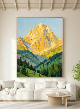 手绘日照金山客厅沙发背景墙挂画