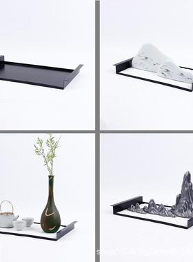 新中式PZ974假金属托盘假山具套组摆件家茶样板房关中国风玄软装