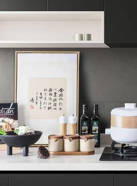 中式厨房架饰组合摆XUX件样板间创意品陶瓷花器橄榄层油新展厅道