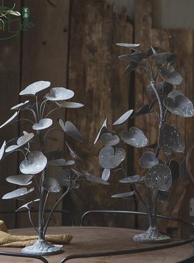 简约仿铜意摄道具创复A515古做旧叶铁艺民宿客厅装影饰玄关创意子