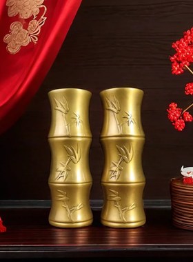纯黄铜竹子香筒花瓶摆件铜笔筒桌面装饰品家居香薰摆设铜器工艺品