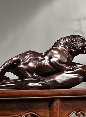 黑木雕老虎摆件虎实木公动檀物生肖家居TQ-828玄关中式客厅办室装