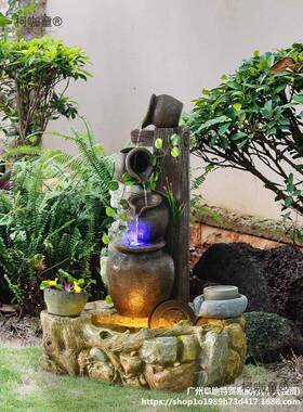 室创外流水喷太泉花园庭院户外鱼柯咖童池造景院子入户台景观意水