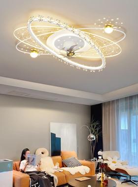 客厅主灯吸顶风扇灯2024年新款简约现代轻奢大气水晶一体吊扇灯具