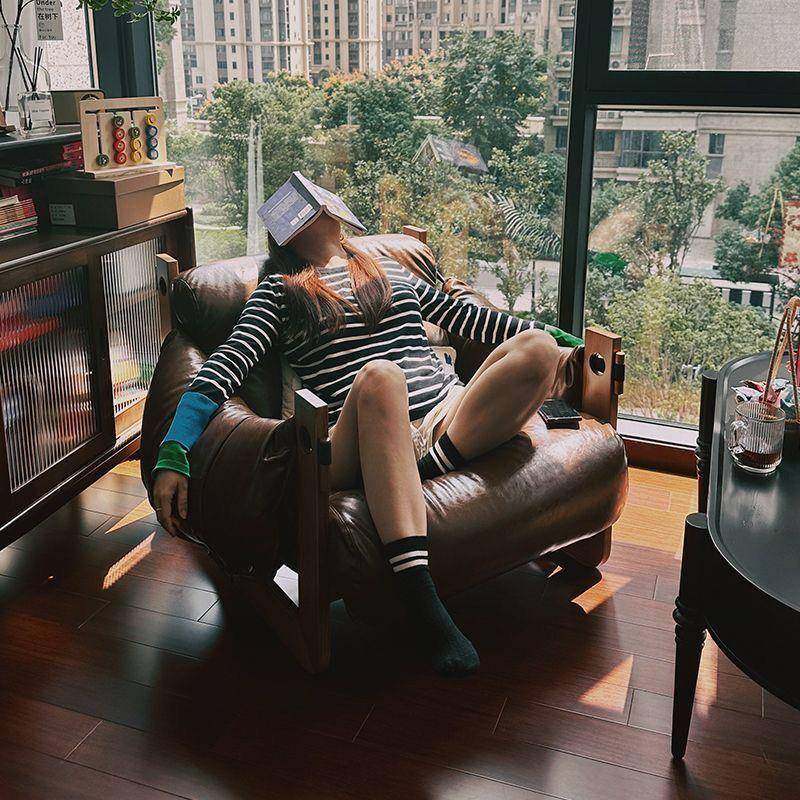 皮艺懒人沙发椅意式复古油蜡皮设计师扶手椅客厅单人网红休闲躺椅,淘宝优惠券,粉丝福利购,淘宝优惠卷