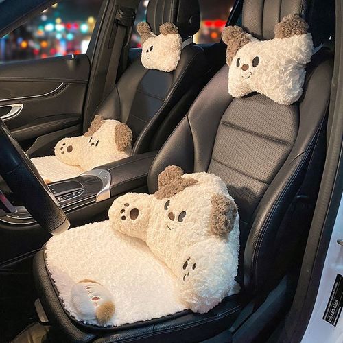 汽车头枕护颈枕车用座椅一对车内女司机枕头靠枕小狗可爱腰靠靠垫 - 图2