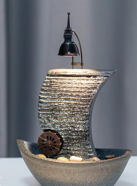 一帆创风顺水轮装饰帆船意喷泉流风水公司开业现代F968J8H5循环水