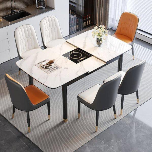 可伸缩岩板餐桌椅现代简约饭桌折叠小户型多功能长方形电磁炉桌,淘宝优惠券,粉丝福利购,淘宝优惠卷