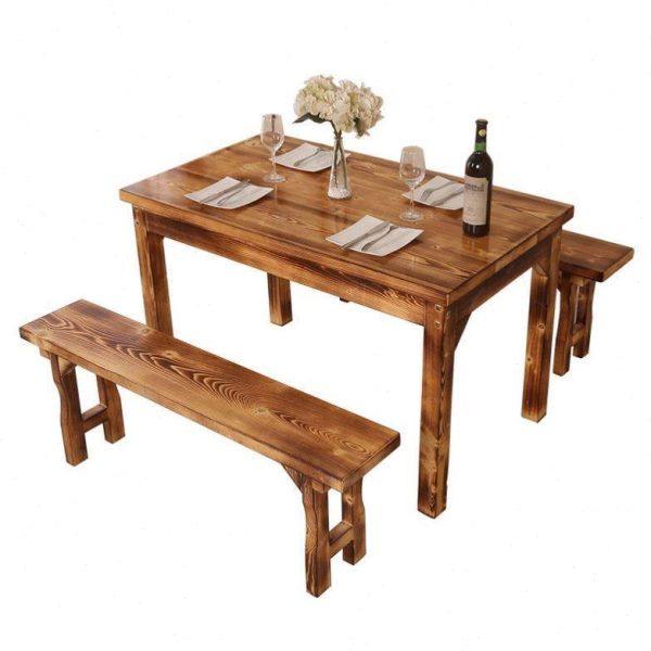 实木餐桌椅组合长方形4人吃饭桌子碳化快餐桌椅烧烤面馆饭店家用,淘宝优惠券,粉丝福利购,淘宝优惠卷