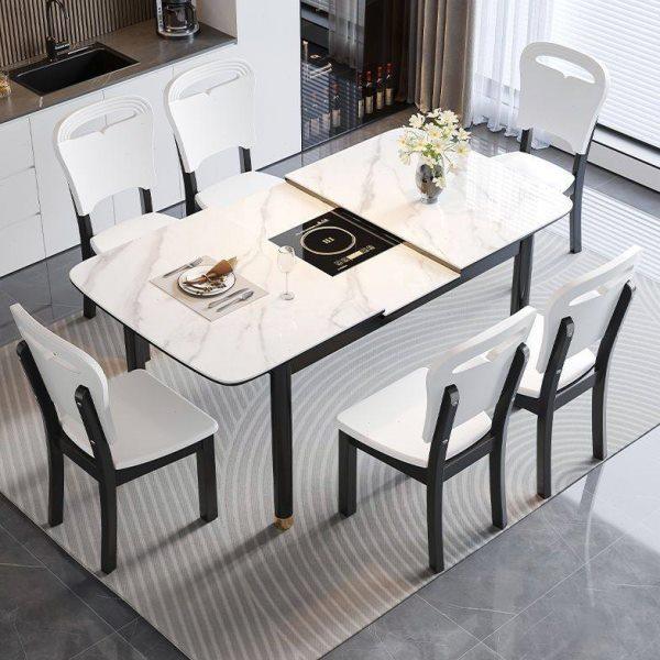 可伸缩岩板餐桌椅现代简约饭桌折叠小户型多功能长方形电磁炉桌,淘宝优惠券,粉丝福利购,淘宝优惠卷