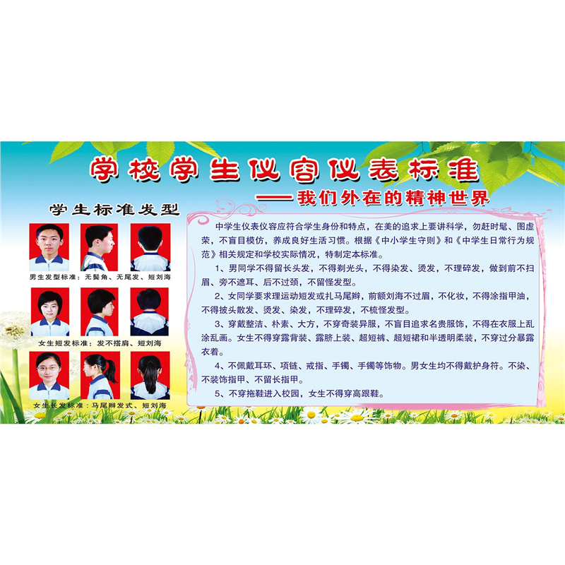 学校仪容仪表男女中学生标准发型墙贴纸展板写真海报印制,淘宝优惠券,粉丝福利购,淘宝优惠卷