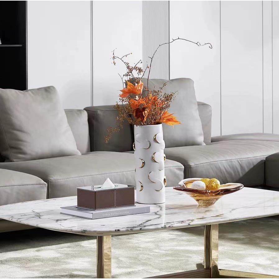 意式轻奢金色圆边陶瓷花瓶创意极简不规则切割镂空花器样板房饰品,淘宝优惠券,粉丝福利购,淘宝优惠卷