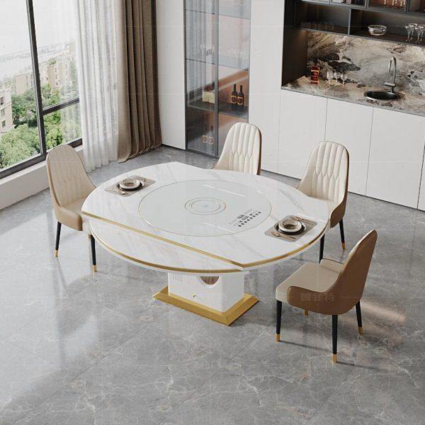 轻奢岩板多功能带电磁炉暖菜板电动转盘餐桌现代简约伸缩家用饭桌,淘宝优惠券,粉丝福利购,淘宝优惠卷